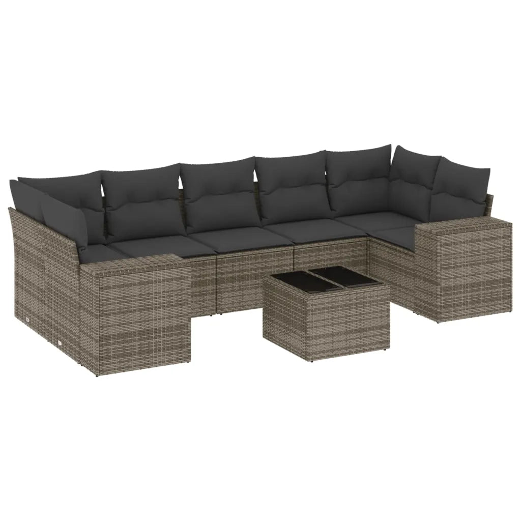 Set Divano da Giardino 8 pz con Cuscini Grigio in Polyrattan