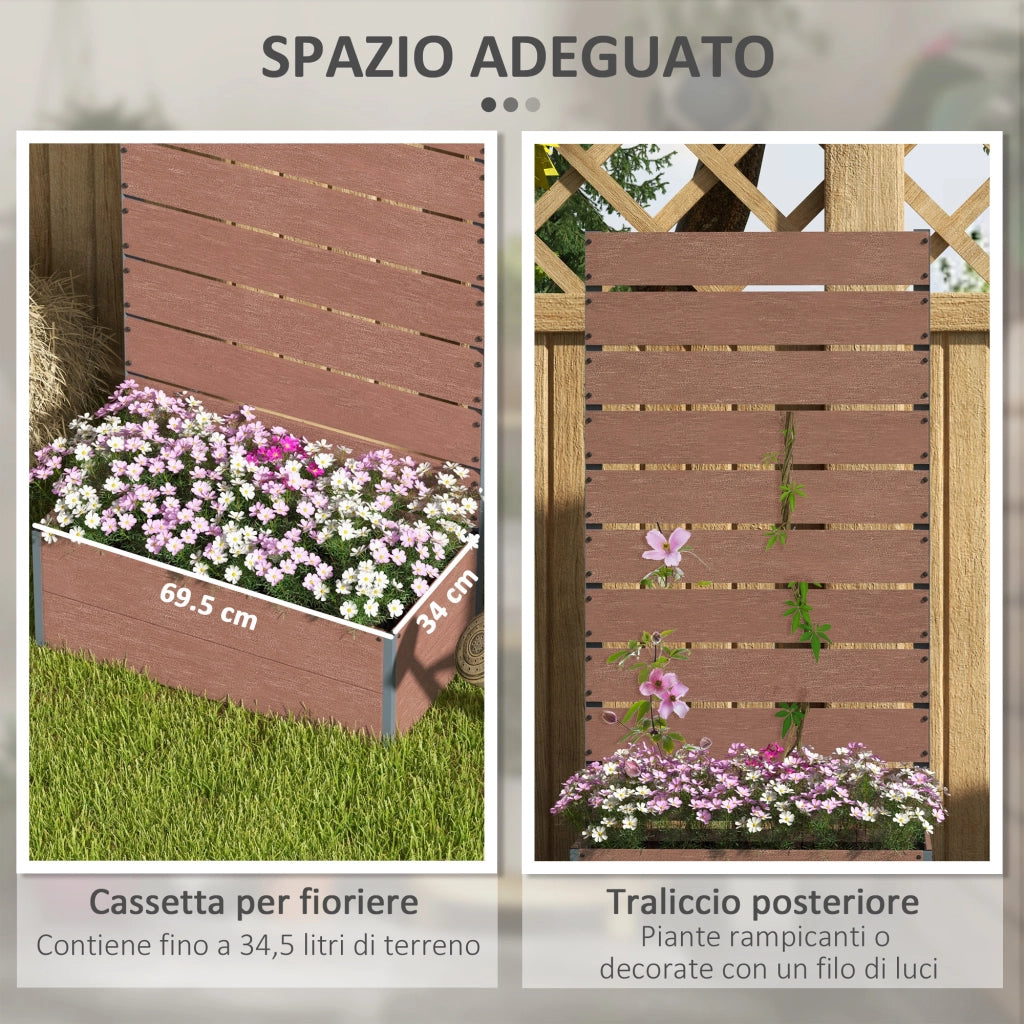 Fioriera da Esterno con Spalliera a Doghe per Piante Rampicanti, 72x38x150cm, Marrone Chiaro