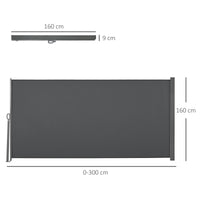 Frangivista da Giardino Estensibile 300x160A cm Poliestere Anti UV e Alluminio Grigio