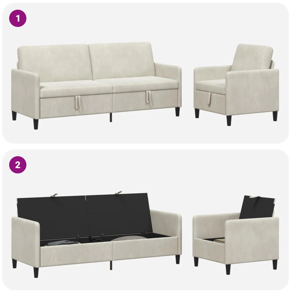 Set di Divani con Storage 2 pz Crema Poliestere 3429254