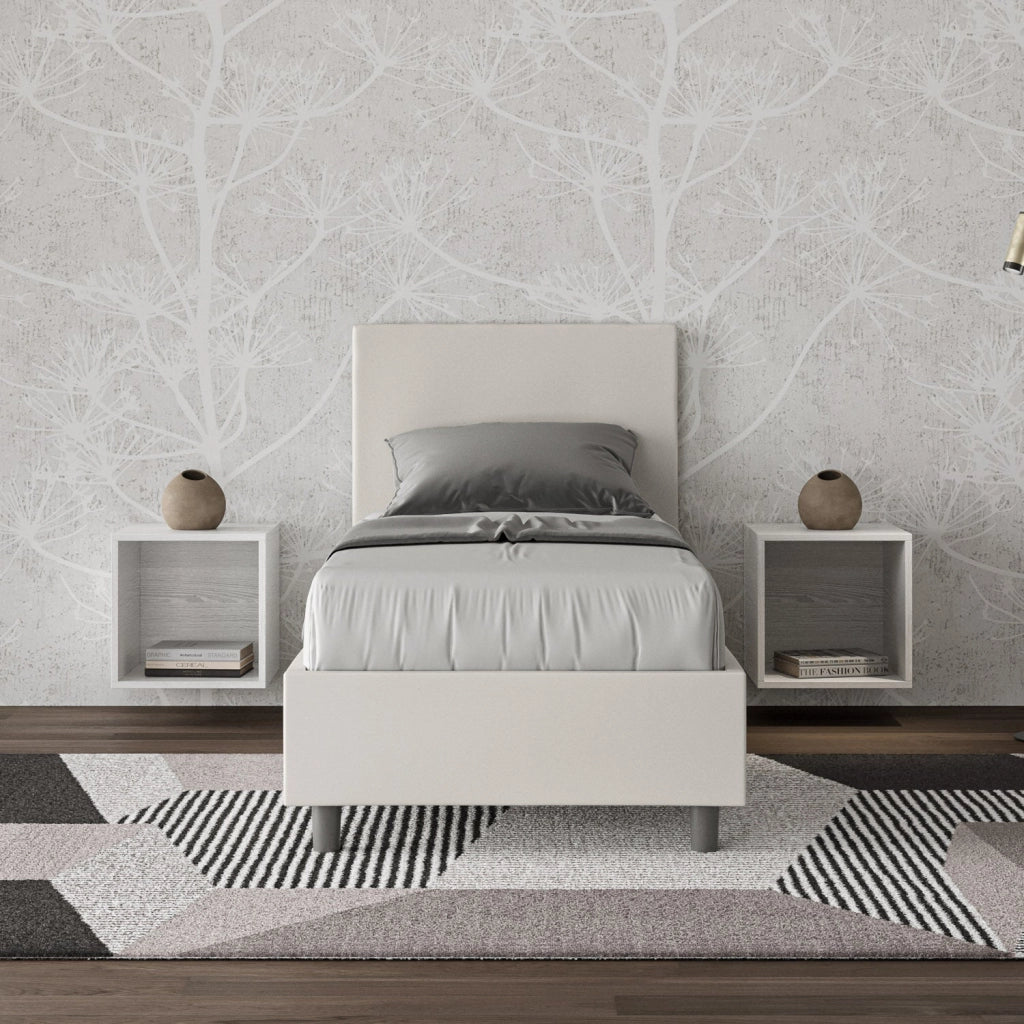 Letto Singolo 80x210 cm con Rete e Contenitore Adele Bianco