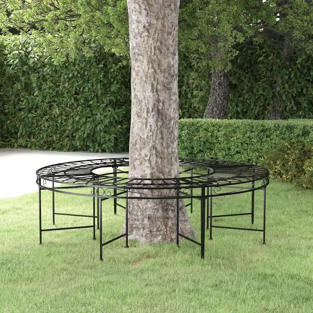 Panca da Giardino | Panchina per Albero Circolare ?160 cm Nera in Acciaio