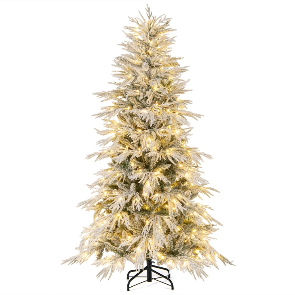Albero di natale decorazione natalizia pre-illuminata con 250 luci LED bianco caldo-Albero di natale artificiale innevato da 180 cm Verde