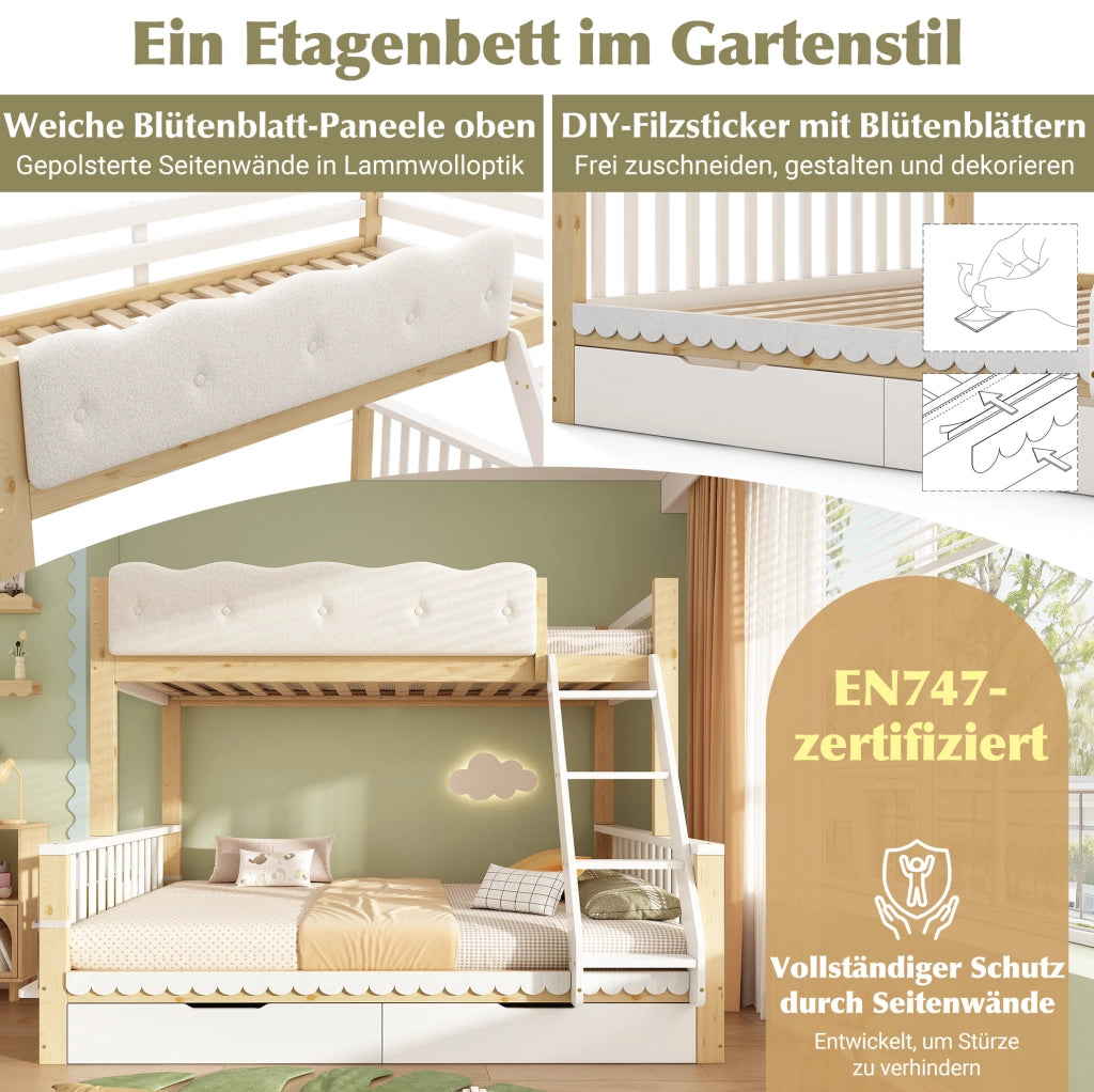 Letto a castello 90x200/140x200 cm bianco rovere con cassetti