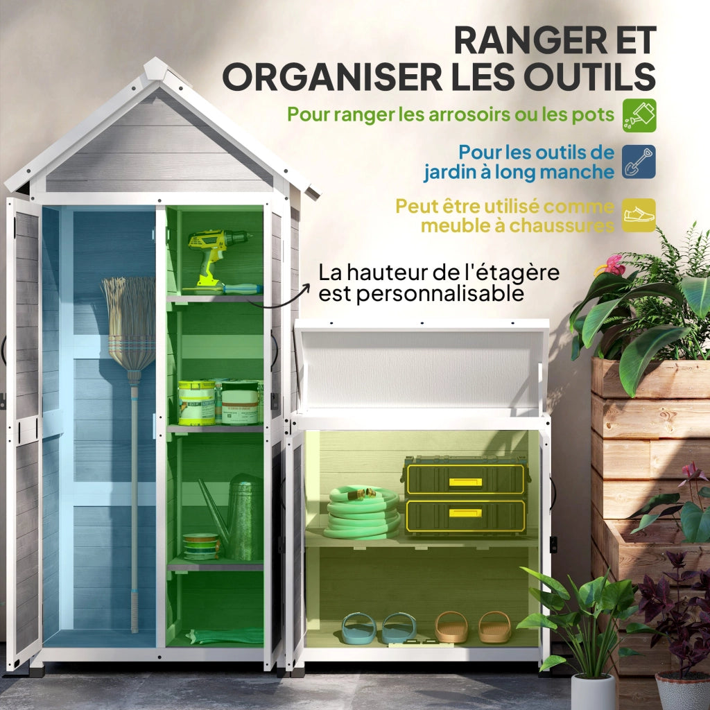 Armadio da giardino in legno con tetto inclinato ¨C zephmum ¨C grigio