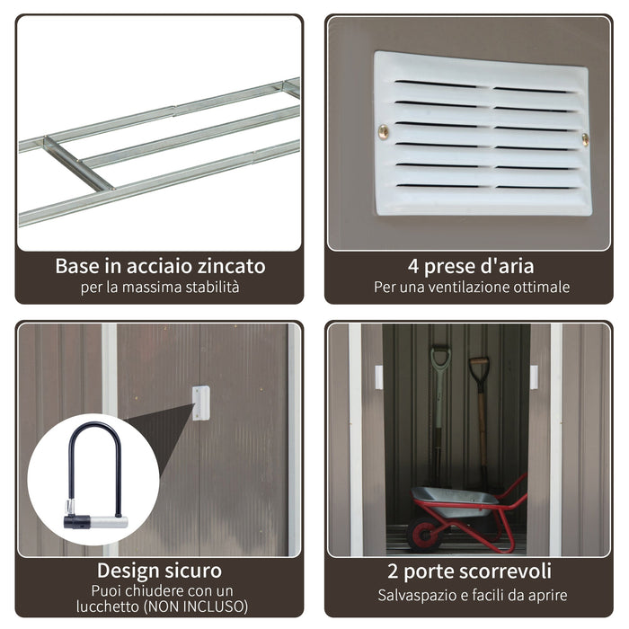 Casetta Box da Giardino in Lamiera Grigio 213x127x185 cm