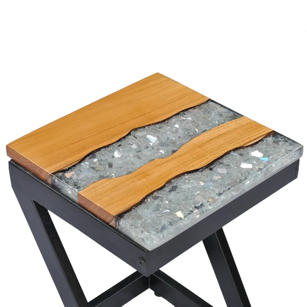 Tavolino Salotto 30x30x50 cm Legno Massello Teak e Poliresina 281649