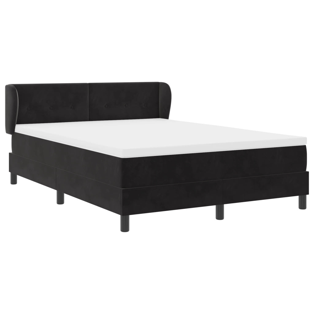 Letto Box Spring con Materasso Nero 140x190 cm in Velluto