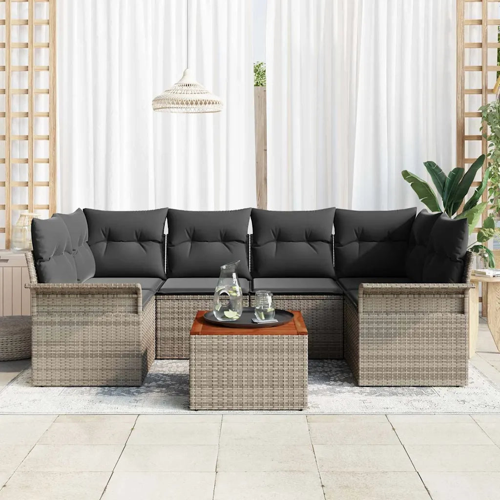 Set Divano da Giardino 7 pcs Grigio polyrattan 3355948