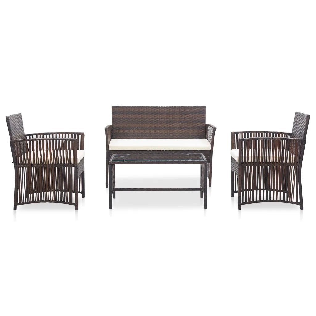 Set Divani da Giardino 4 pz | Set Salotto da Giardino con Cuscino in Polyrattan Marrone