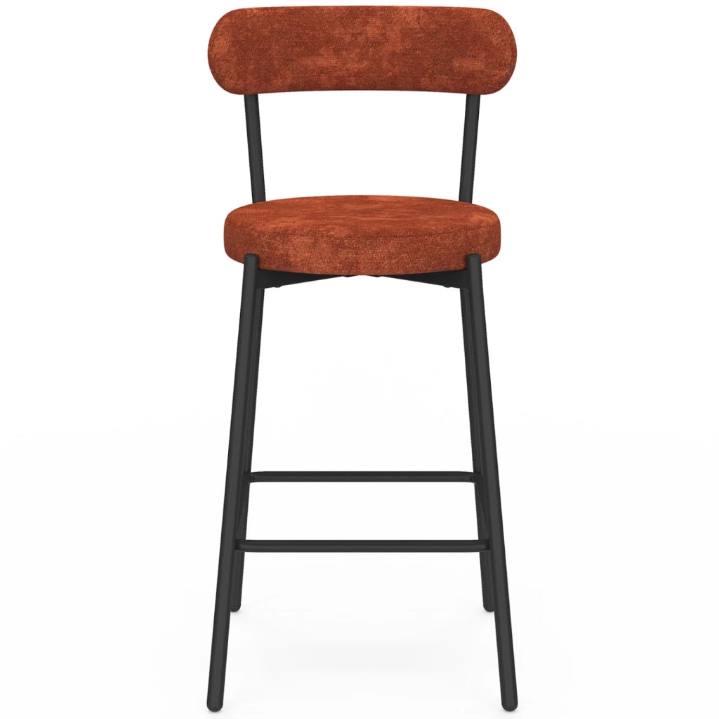 IDMarket - Set di 4 sgabelli da bar MIKI con schienale ricurvo in tessuto chenille color terracotta e gambe in metallo nero