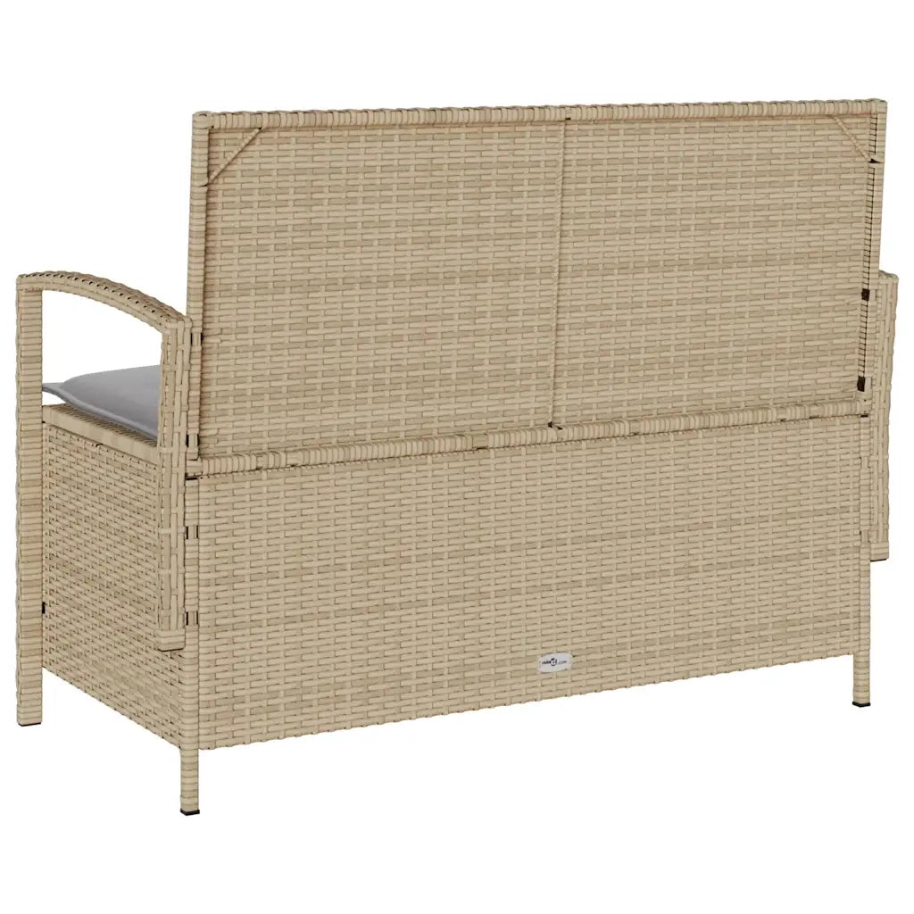 Panchina Portaoggetti da Giardino | Panca da Giardino con Cuscino Beige in Polyrattan