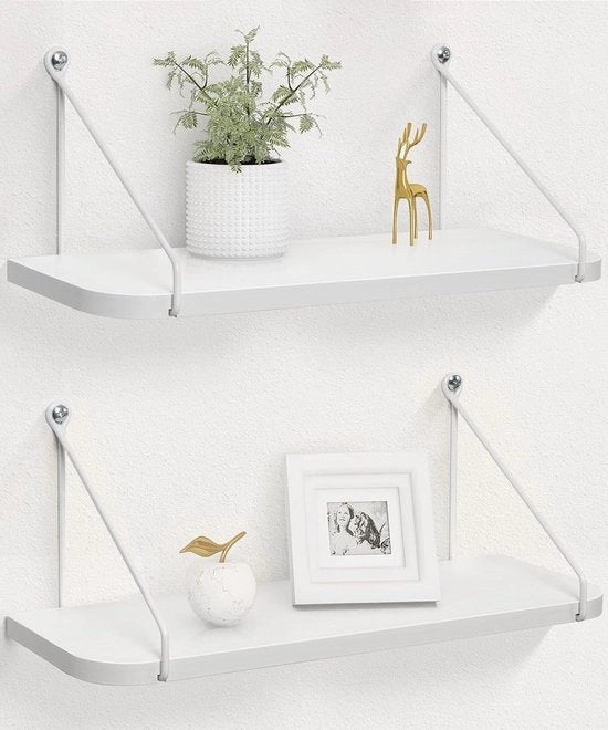 Scaffale da parete oscillante per magazzino per cucina bagno camera da letto soggiorno set di 2 - Bianco legno metallo decorazione moderna