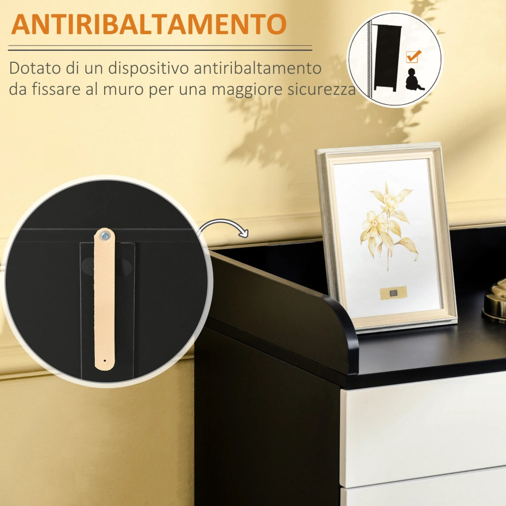 Mobiletto da Ingresso con Cassetto e Ripiano Regolabile ¨C zephmum ¨C Legno MDF Bianco e Nero 60x40x90cm