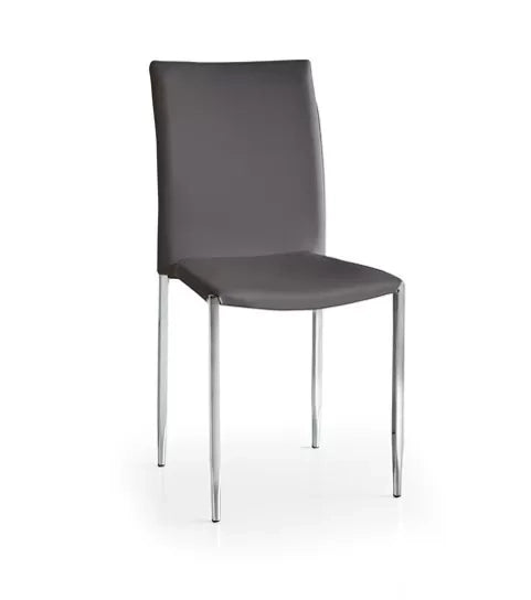 Set 04 sedia in ecopelle grigia con struttura in metallo e gambe in acciaio misura l.43 h.90 p.52 (784) - Mobili 2G