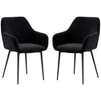 Set 2 Sedie per Sala da Pranzo Moderne con Braccioli, Seduta Imbottita e Gambe in Acciaio, 54x57x80cm, Nero
