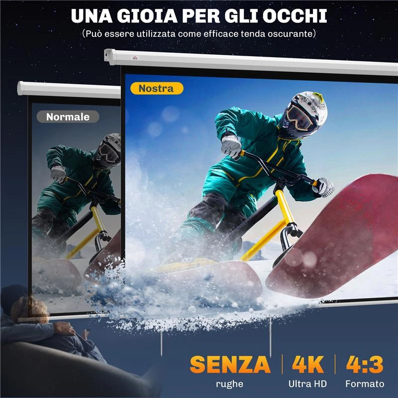 SCHERMO PER PROIETTORE 84" FORMATO 4:3 ANGOLO DI 160° E MONTAGGIO A SOFFITTO O PARETE