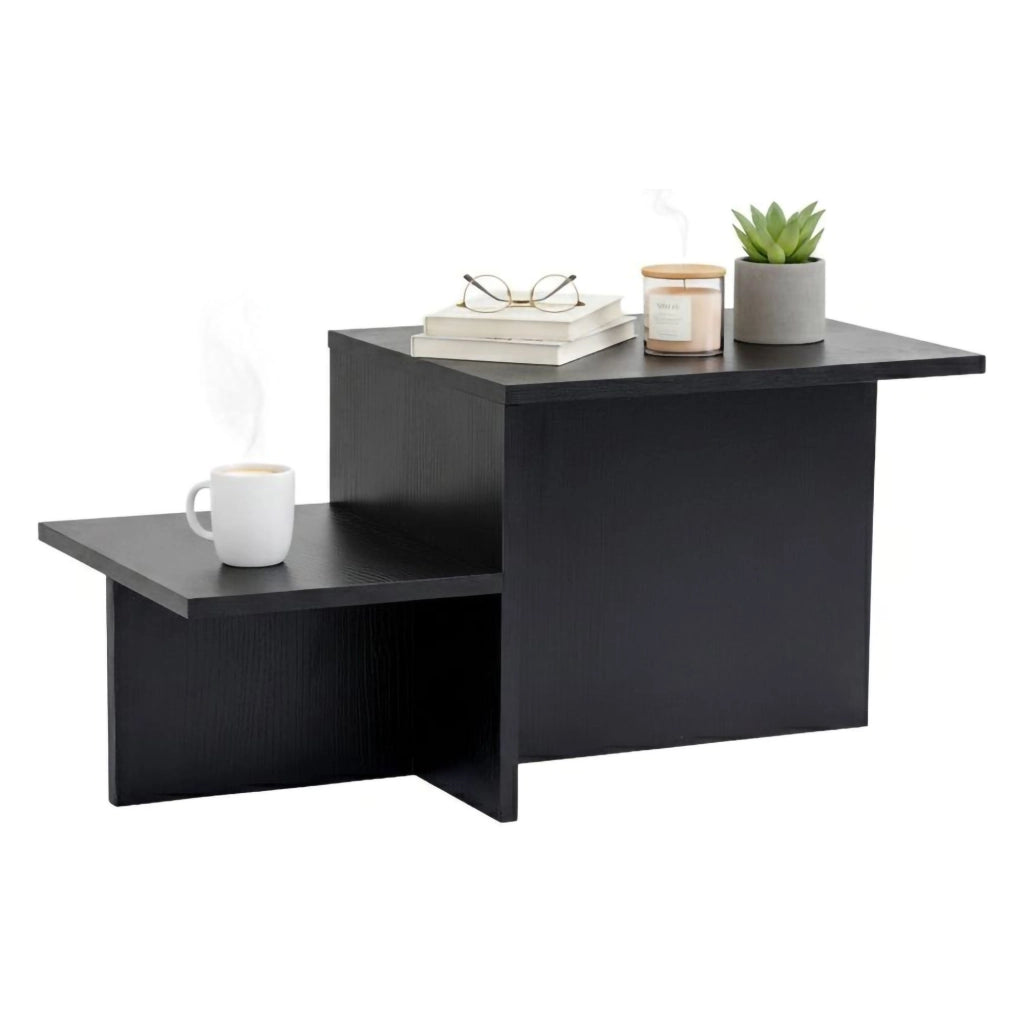 Tavolino da salotto Varian, Tavolo basso da caffè, Portariviste per divano, Ripiano da soggiorno, 80x40 h40 cm, Nero