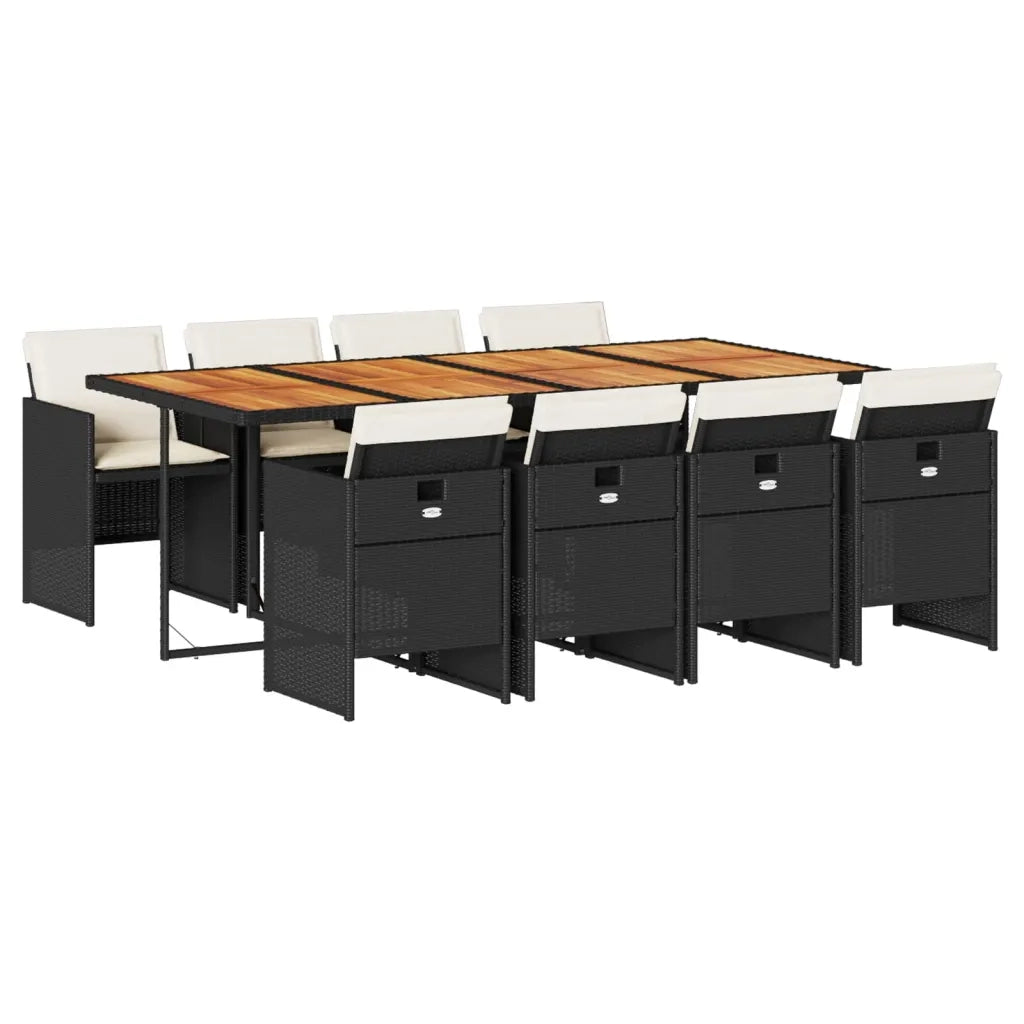Set da Pranzo da Giardino 9 pz con Cuscini Nero in Polyrattan 3277694