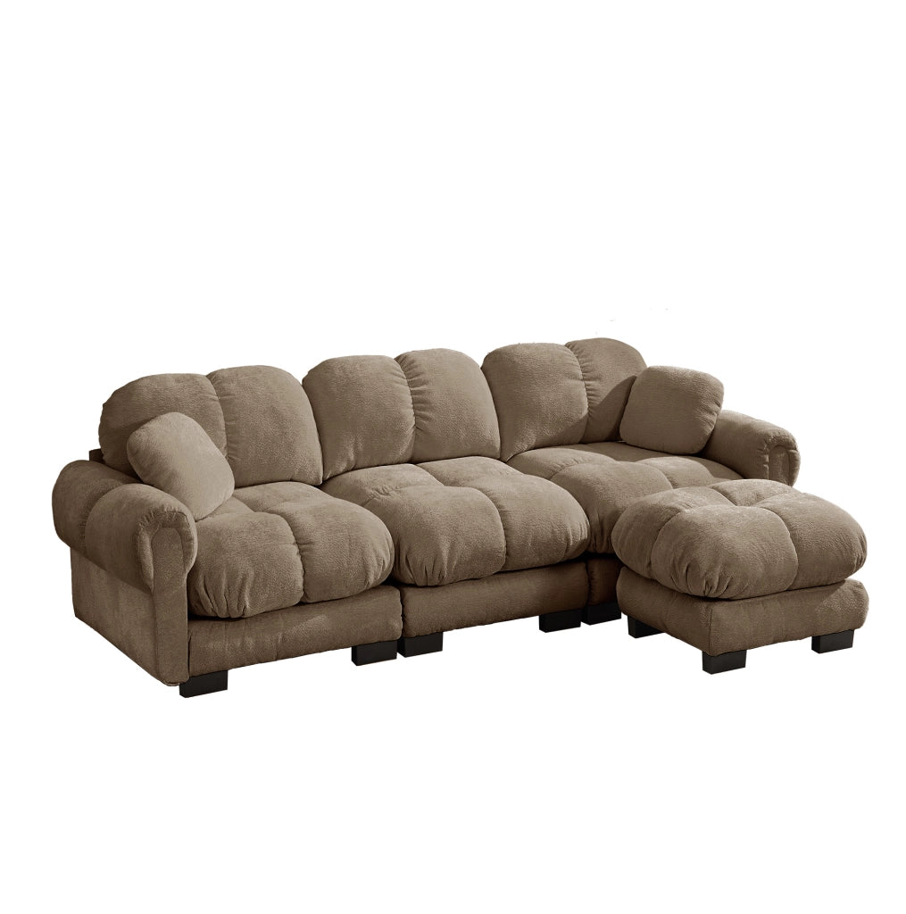 Divano angolare a 3 posti con pouf mobile 260x149x90 cm in chenille marrone