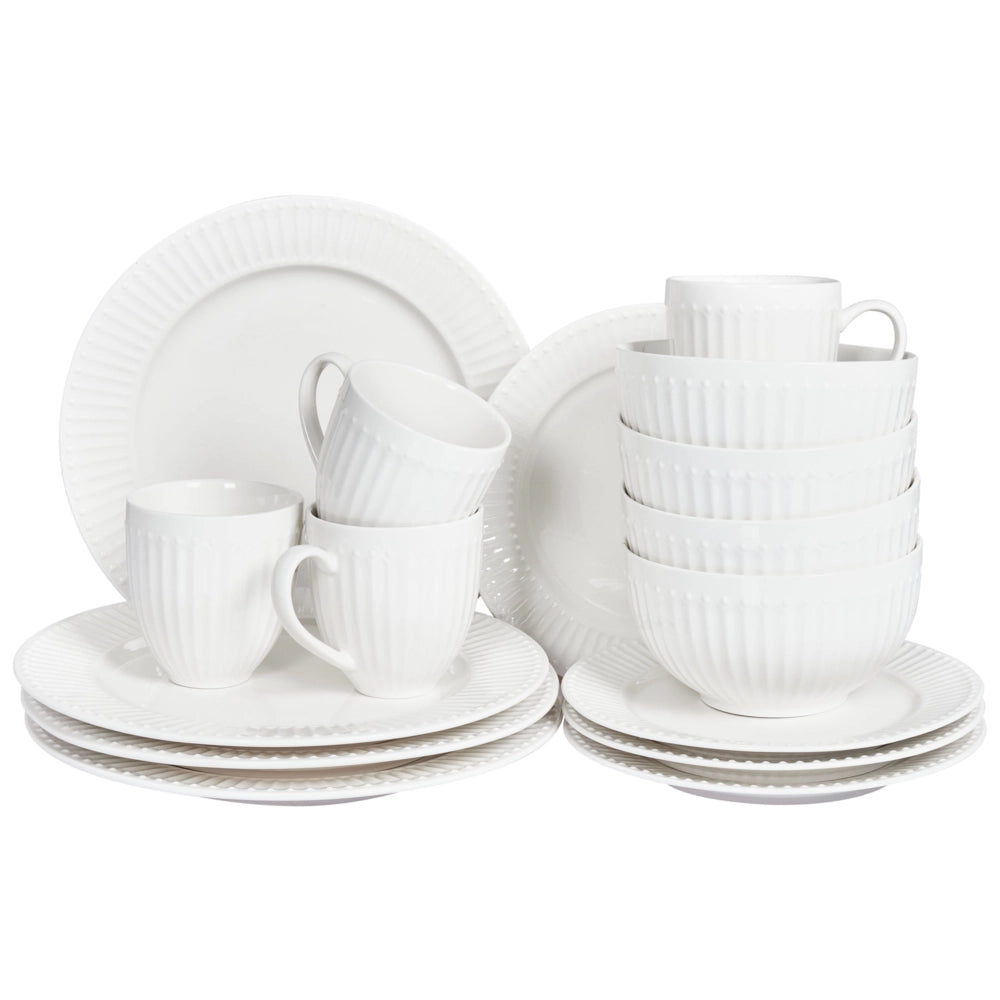 Set di 16 stoviglie di porcellana bianca fatti a mano con finitura lucida Servizio per 4 persone Design classico Cucina Sala da pranzo