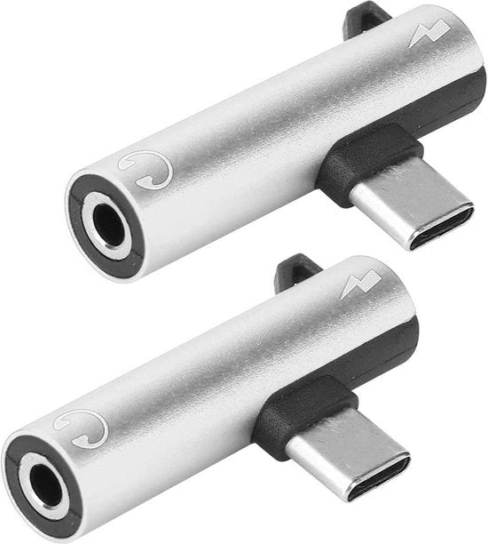 Adattatore audio 2 in 1 per cuffie - da Type-C a 35 mm - compatibile con cuffie a hanger - distributore audio per cuffie e caschi - per dispositivi C-type - argento.