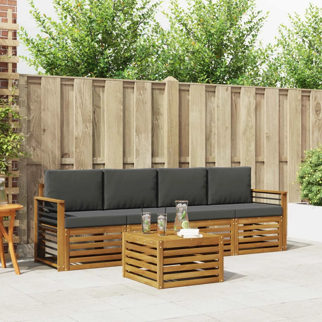 Set divani 5 pcs Naturale e Antracite Legno di Acacia Massello 3374342