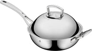 Piatto da wok 28 cm Costruzione a strati Resistente al forno Manico di legno freddo Resistente al lavastoviglie Adatto per induzione