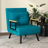 Poltrona Letto 3 in 1 con Schienale Reclinabile in 5 Posizioni e Cuscino, 63x73x81 cm, Blu Scuro