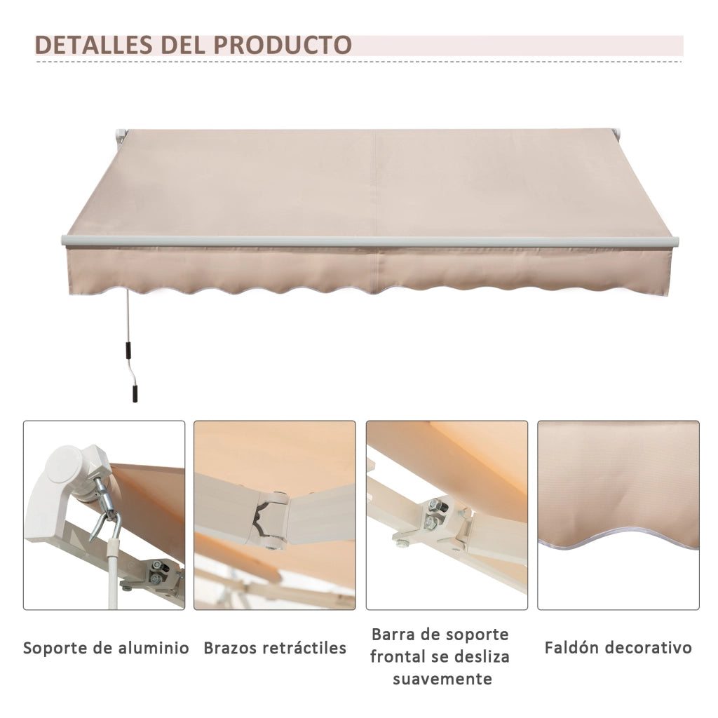 Toldo Manuale Retrattile per Giardino e Terrazzo ¨C zephmum ¨C 295x200 cm Beige Impermeabile Anti-UV
