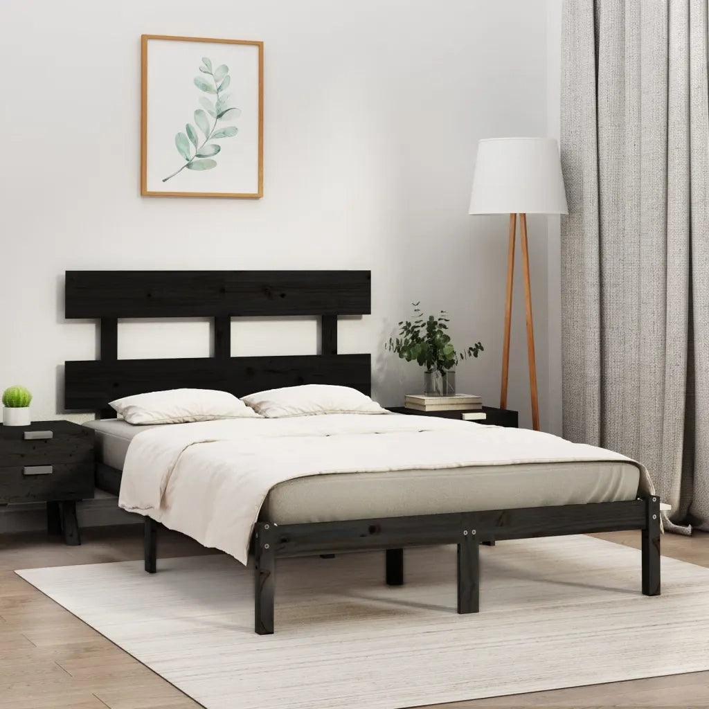 Giroletto-Struttura Letto Nero in Legno Massello 200x200 cm 114337
