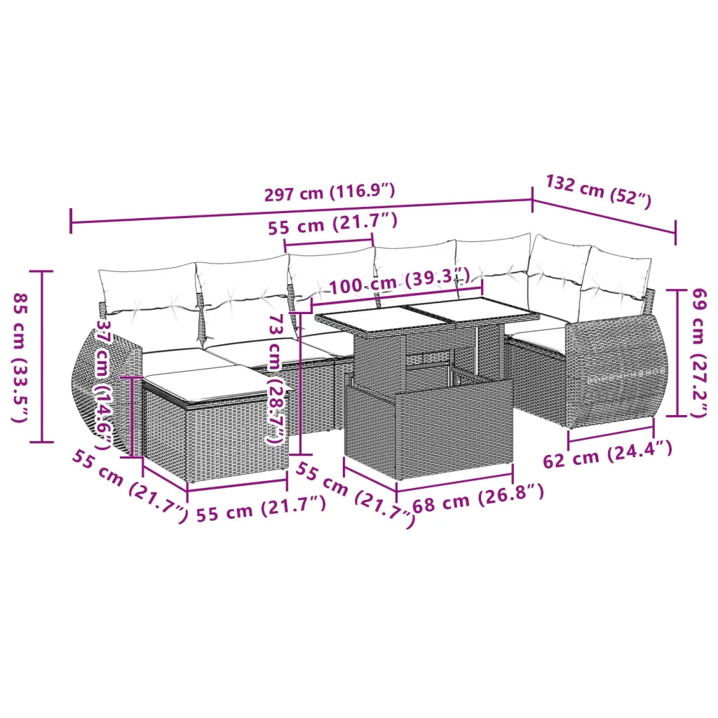 Set Divano da Giardino 8 pz con Cuscini Grigio in Polyrattan 3268690