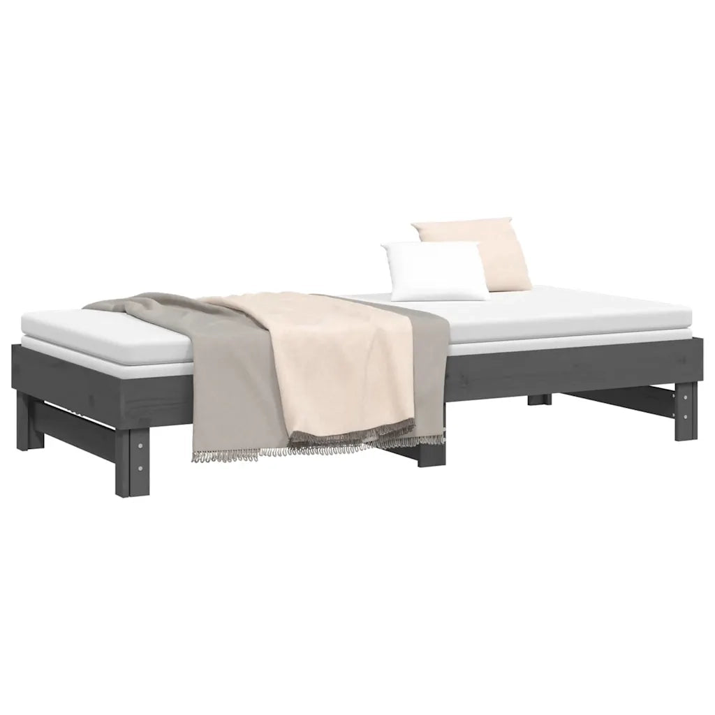 Dormeuse Estraibile Grigia 2x(80x200) cm Legno Massello di Pino 823386