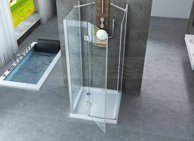 Box doccia tre lati porta battente e lati fissi cristallo 8mm trasparente anticalcare PURA TRIS 80x100x80 cm