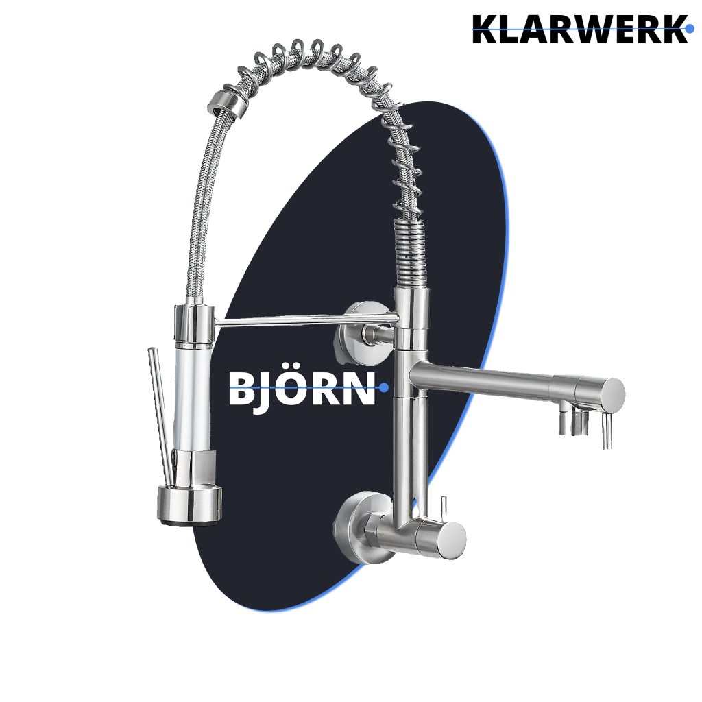 Björn|Catering Rubinetto monoforo a parete per acqua fredda argento| professionale da cucina in acciaio inox due docce| doppio lavello ristorante