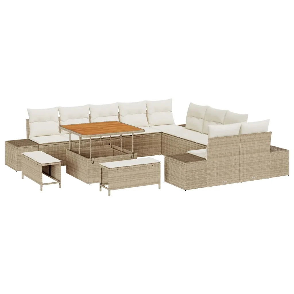 Set Divano da Giardino con cuscino 13 pcs Beige Poly Rattan 3364786