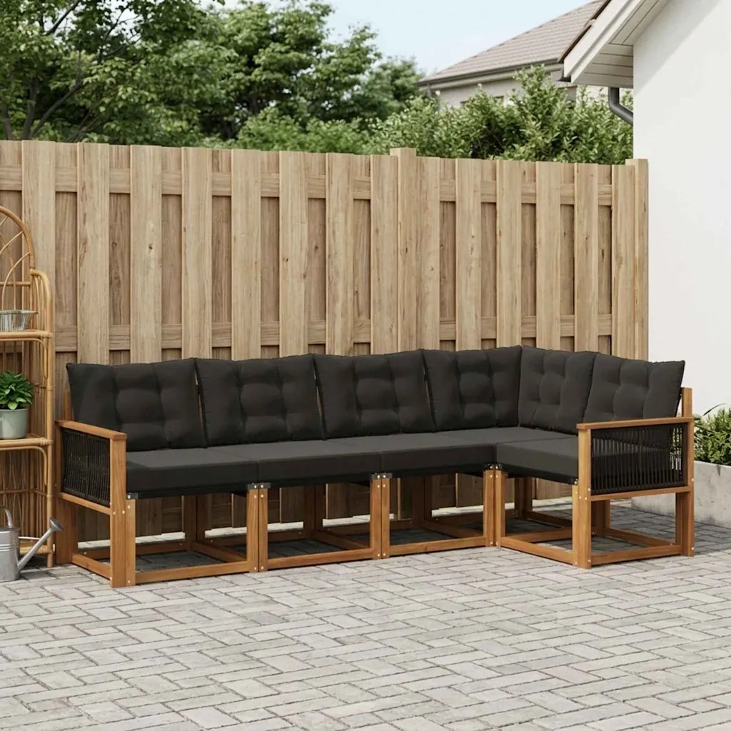 Set di divani da esterno con cuscino 5 pcs Naturale e Nero 3381952