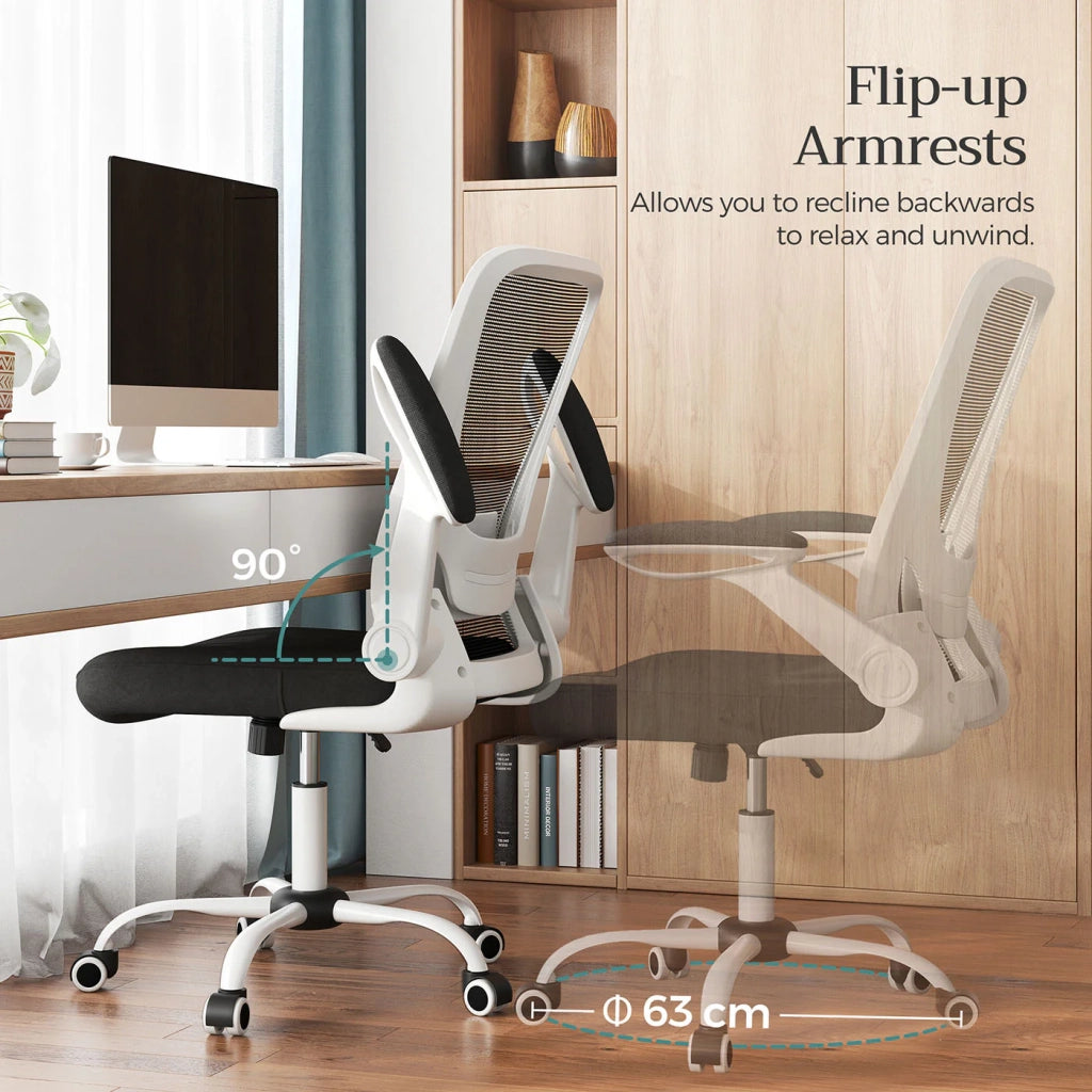 Sedia da ufficio con braccioli pieghevoli sedia da ufficio in tela sedile girevole a 360° supporto lombare regolabile salvaspazio nera 12_0005863