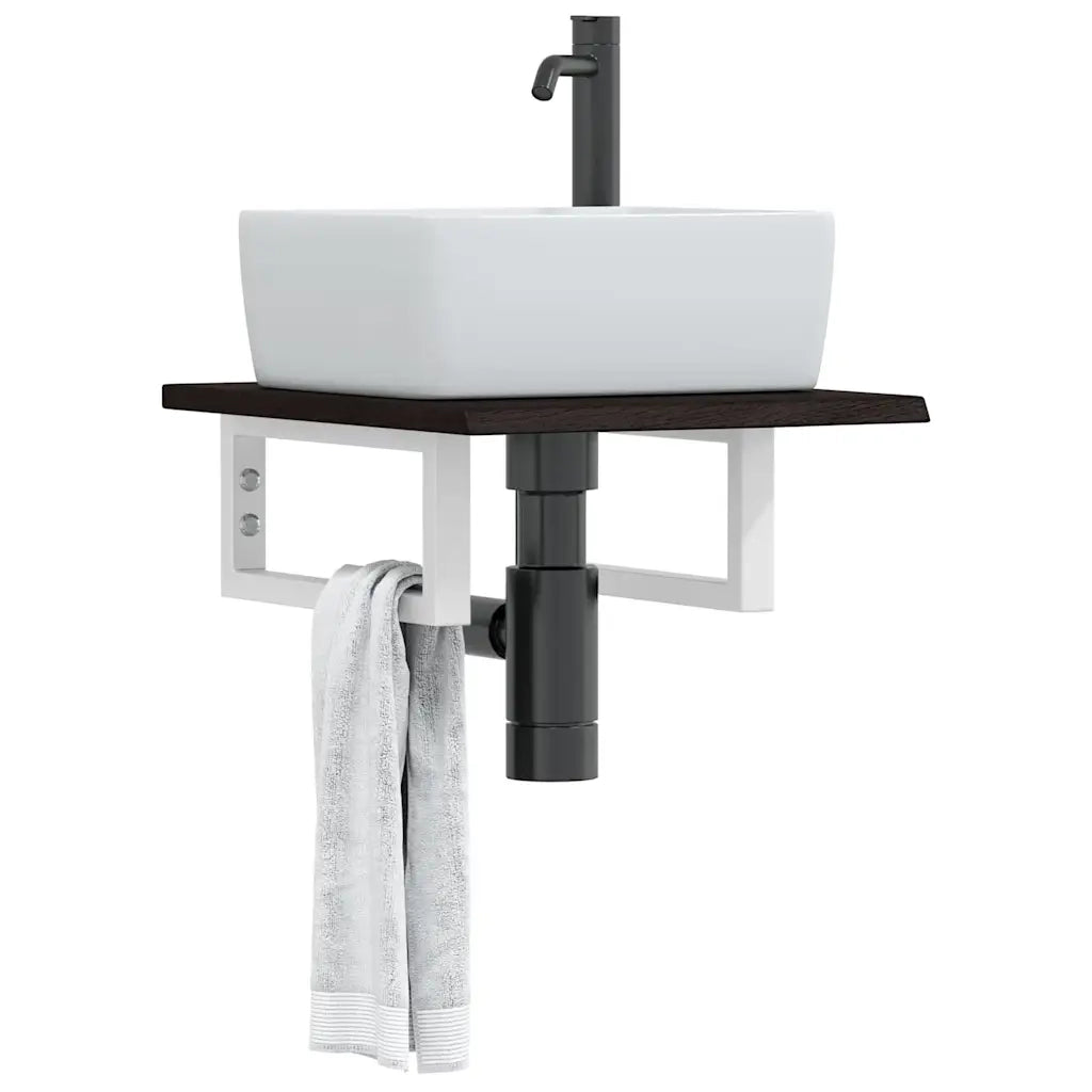 vidaXL Ripiano a Parete per Lavabo in Acciaio e Massello di Rovere