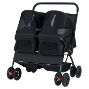 Passeggino doppio pieghevole a 4 ruote per cani 80 x 72 x 101 cm comfort ottimale con parasole regolabile alluminio nero 20_0017975