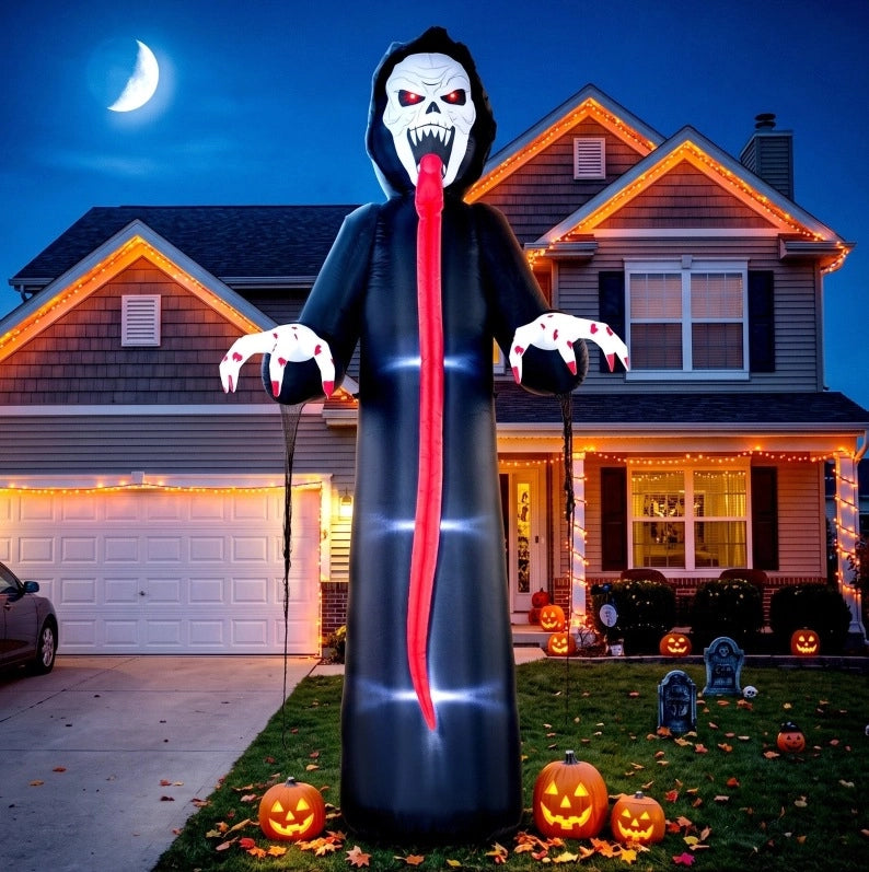 DECORAZIONE HALLOWEEN Scheletro Gonfiabile 310 cm Nero con LED