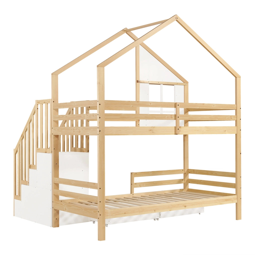 Letto a castello per bambini 90x200 cm bianco e naturale