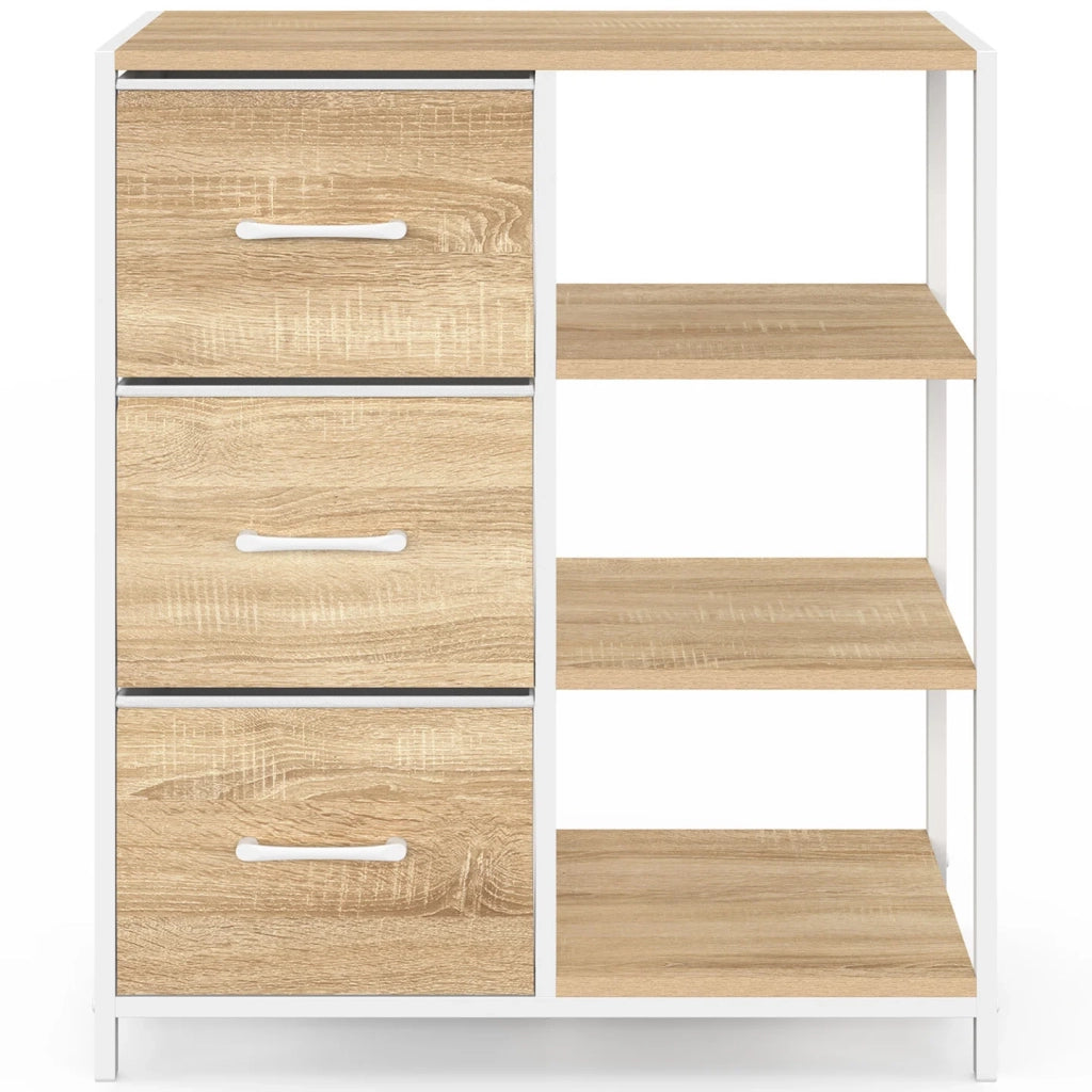 IDMarket - UTAH Credenza a 3 cassetti con ripiani, 70 cm, design industriale in legno e bianco