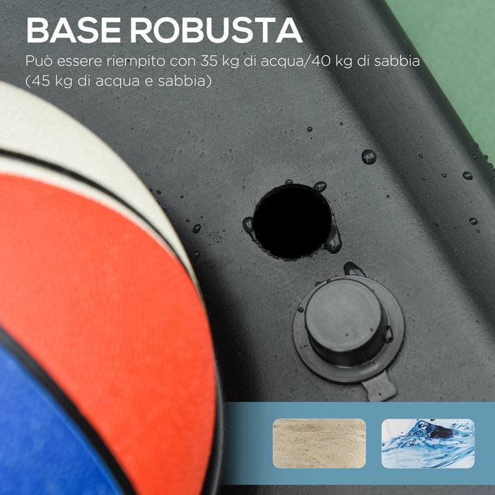 Canestro da Basket Altezza Regolabile 195-245 cm in Acciaio e HDPE Blu