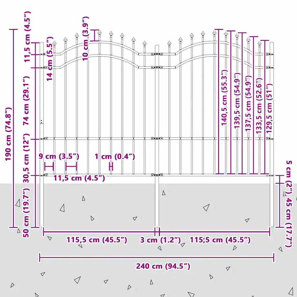 vidaXL Recinzione per Giardino Grigio 190 cm