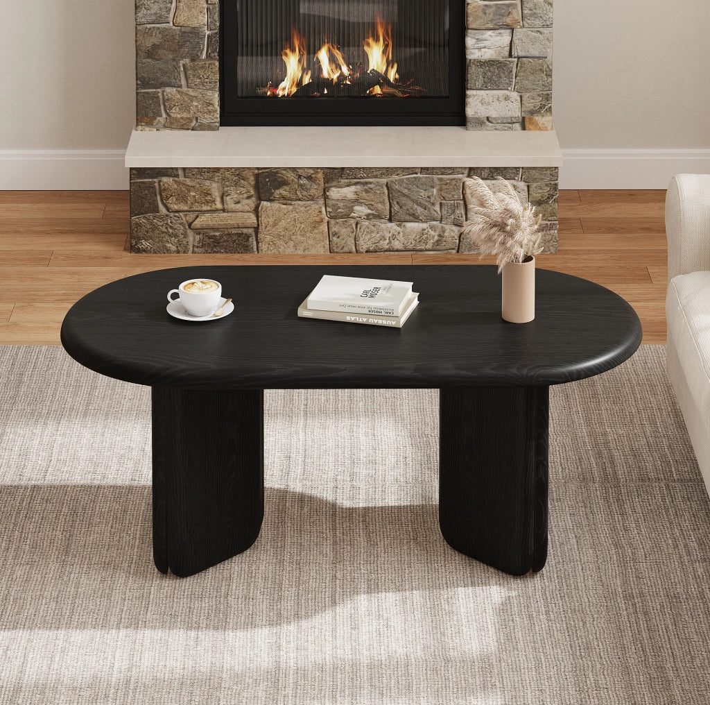 Tavolino da caffè ovale 99x50x40 cm in MDF nero con gambe arrotondate
