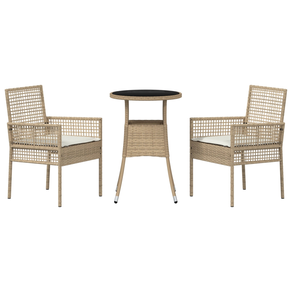 Set da Pranzo per Giardino 3 Pezzi Beige Polyrattan