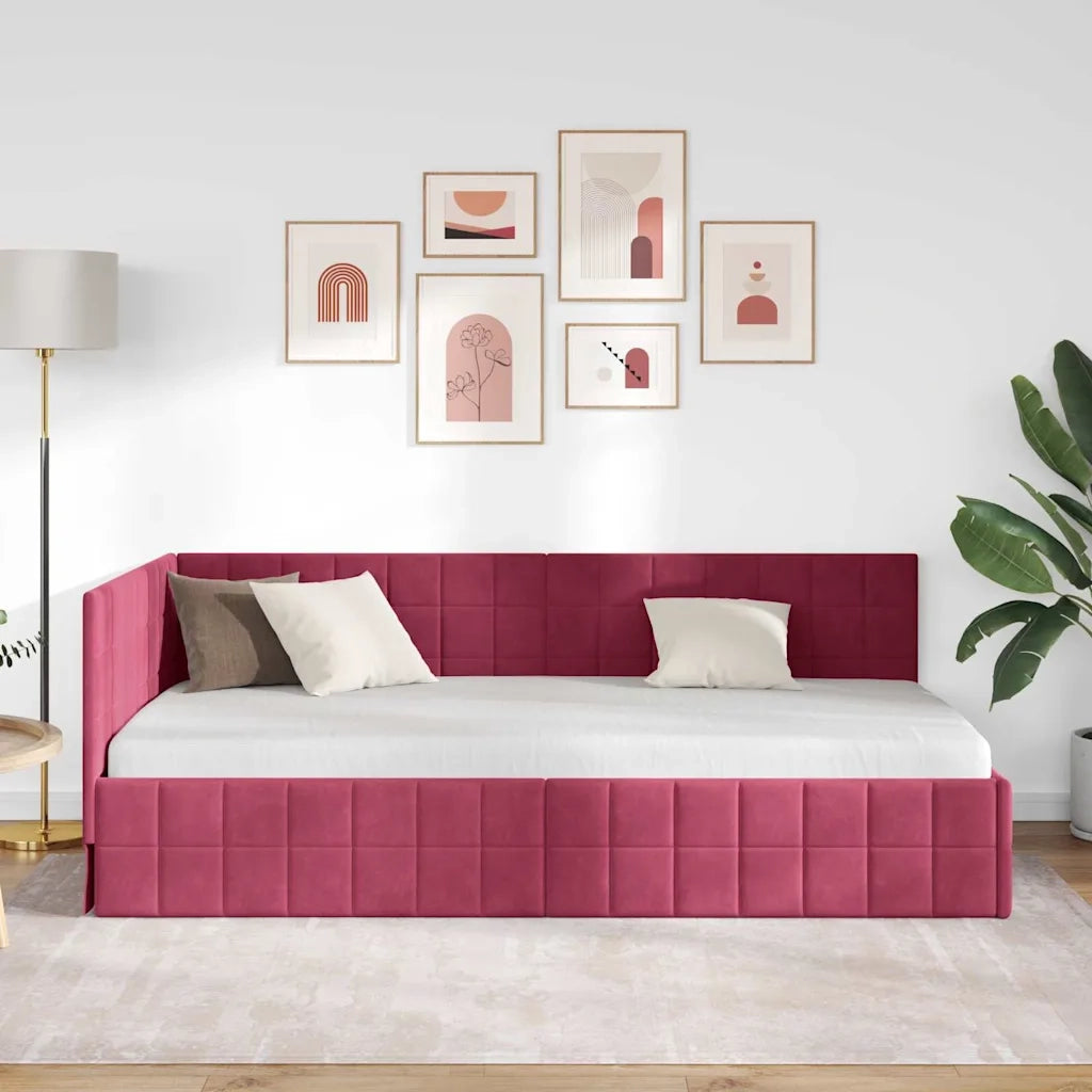 Cornice del letto ad angolo Rosso Vino 90 cm x 190 cm Velluto