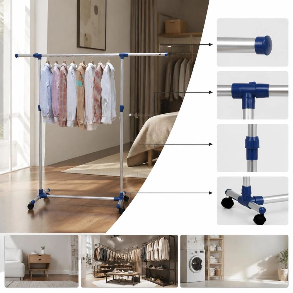 Adjustable Clothes Rack, Stainless Steel, 165x44x150 Cm, Silver