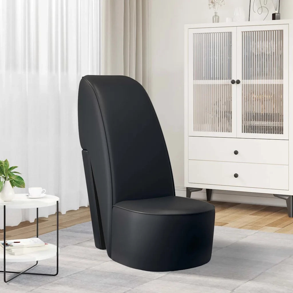 Poltrona | Sedia Relax a Forma di Scarpa con Tacco in Similpelle Nera